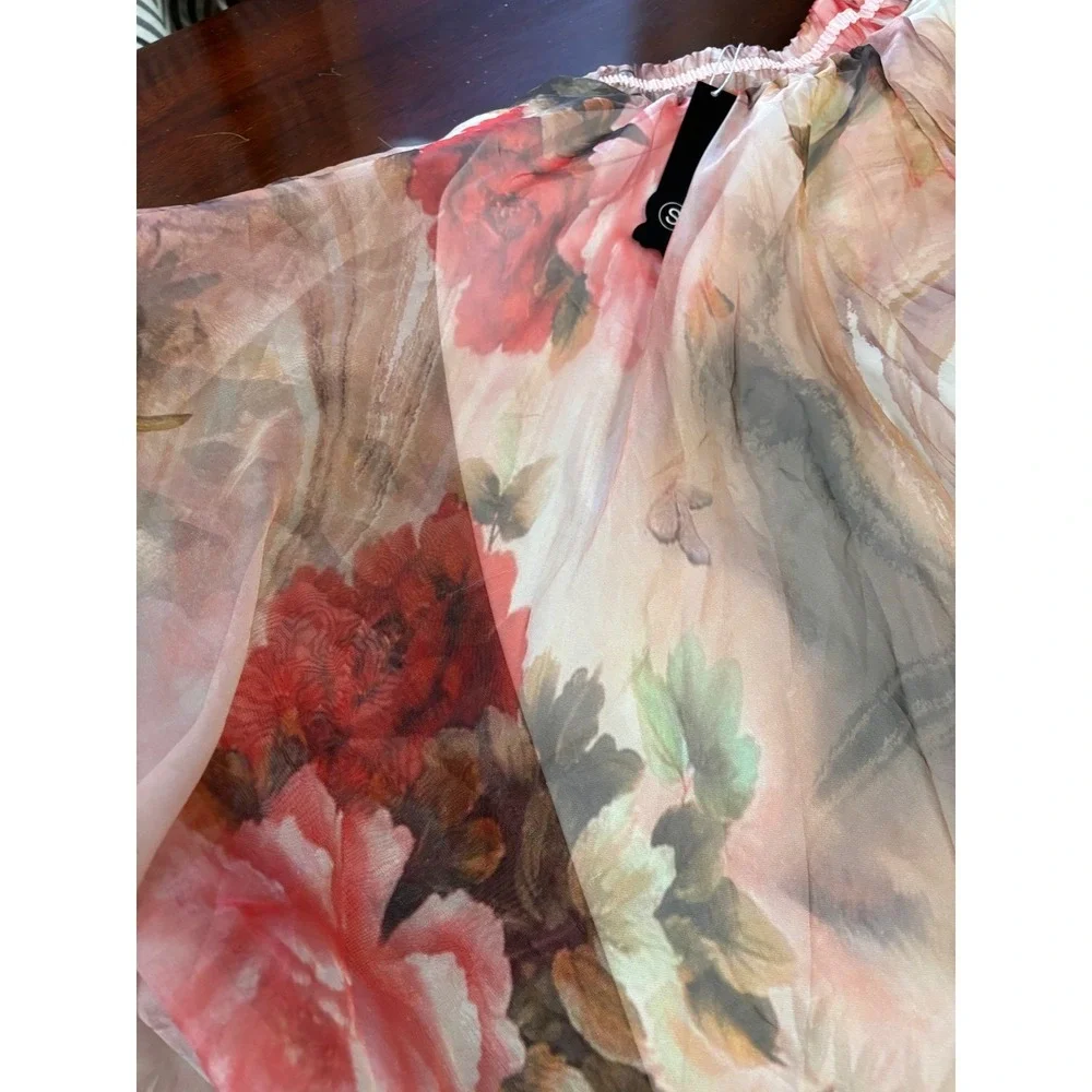 Afibi Floral Maxi Skirt Small Watercolor Romantic Fairy Flowy Ethereal Sheer - Picture 8 of 8